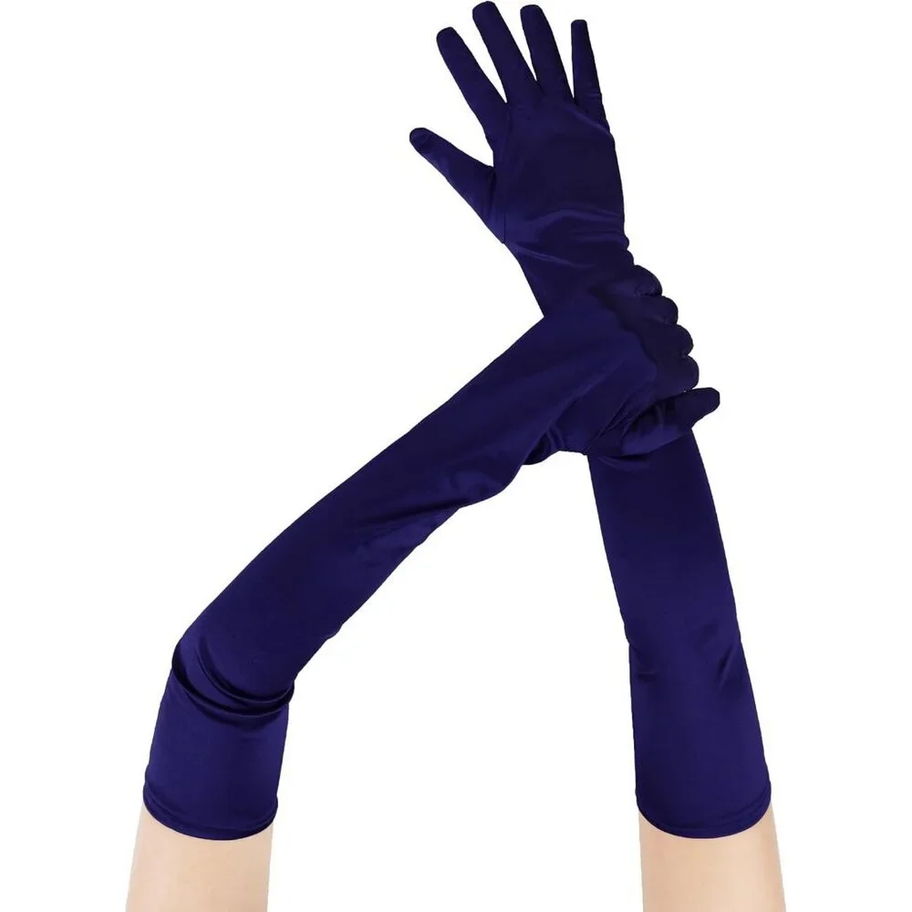 Women's Evening Navy Long Satin Gloves Elbow Length Formal Party Prom Wear